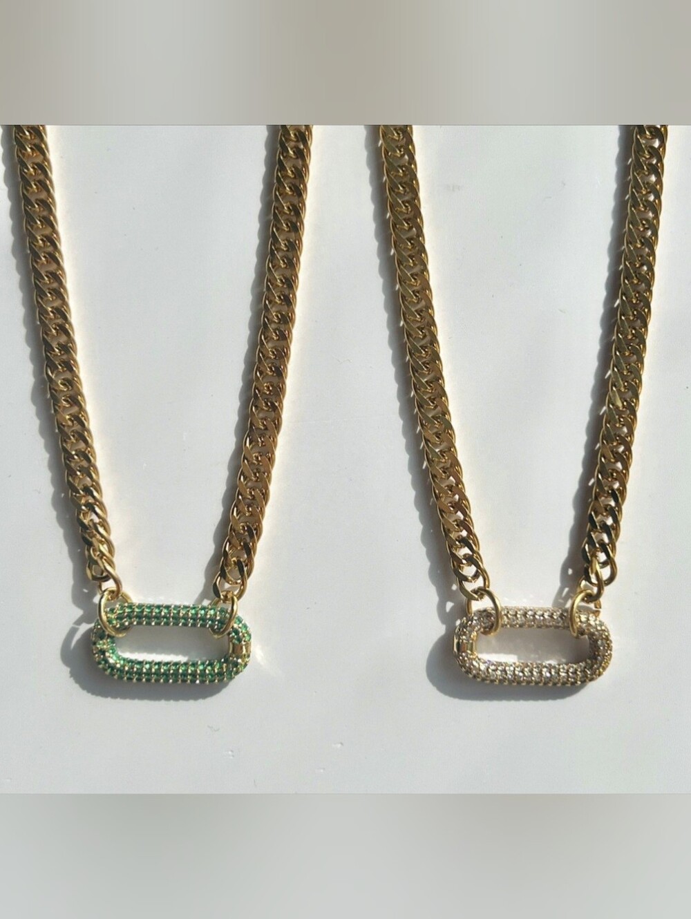 💚💛NEW💚💛 BEAUTIFUL!! 18kt Over SS Green CZ Oval Pendant Cuban Link Necklace